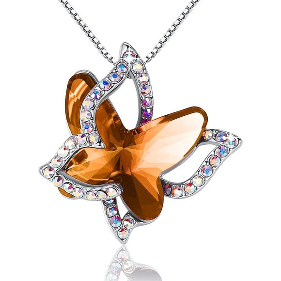 New Butterfly Birthstone Crystal Necklace - Silver Tone with 18”+2” Chai… - Picture 5 of 11